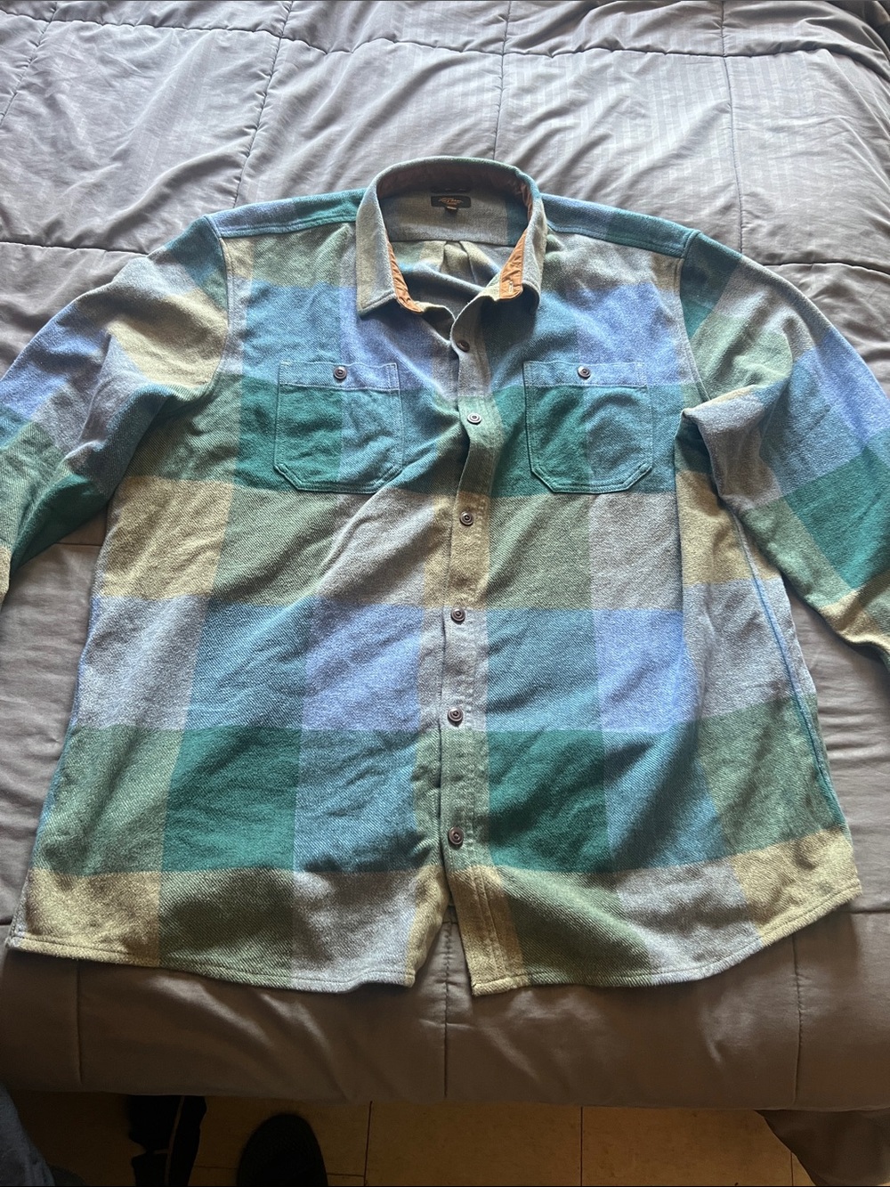 L.L. Bean Men's Plaid Button-Down Shirt in Teal, Blue & Green